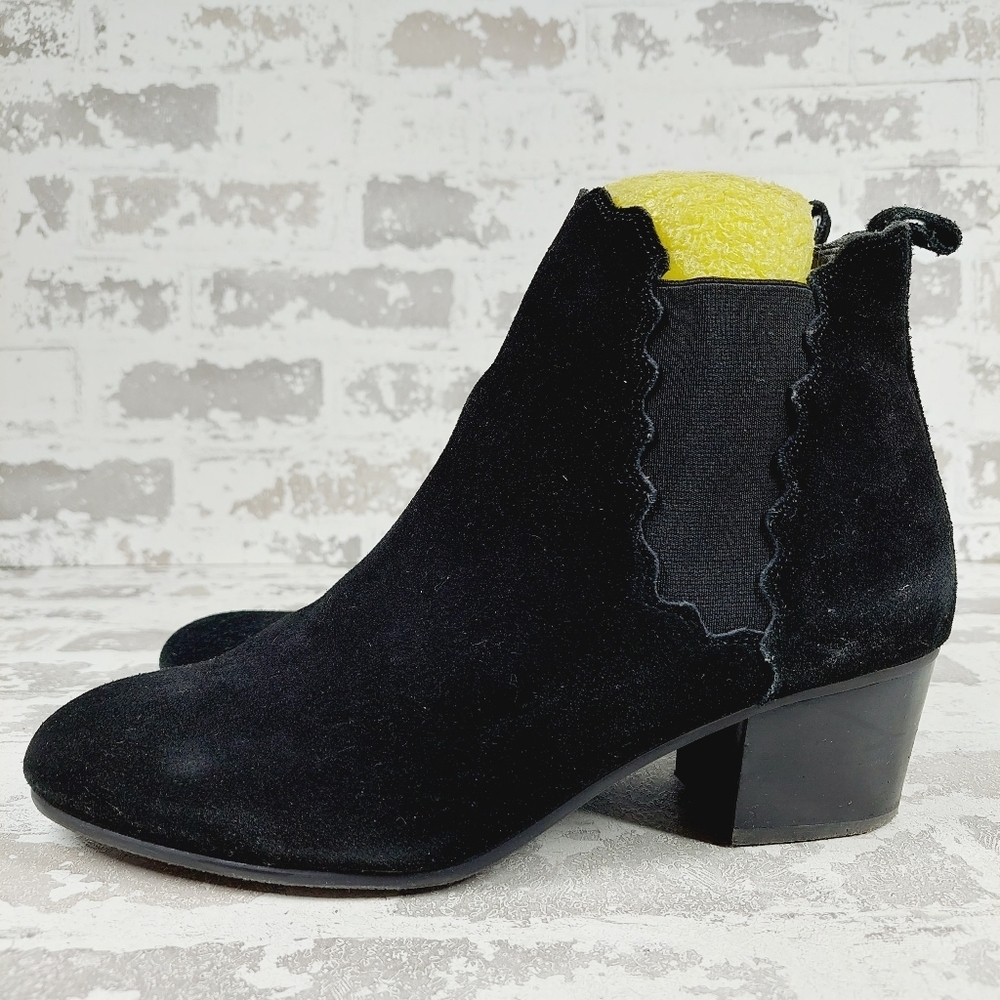 Crown Vintage Roberta Black Suede Elastic Gore Block Heel Ankle Boots C293